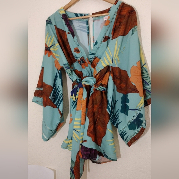 L'ATISTE Teal and Orange Floral Romper - Picture 3 of 5